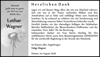 Traueranzeige von Lothar Wagner  von Magdeburger Volksstimme