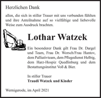 Traueranzeige von Lothar Watzek  von Magdeburger Volksstimme