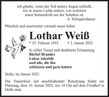 Traueranzeige von Lothar Weiß  von Magdeburger Volksstimme