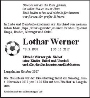 Traueranzeige von Lothar Werner  von Magdeburger Volksstimme