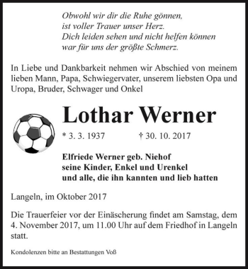 Traueranzeige von Lothar Werner  von Magdeburger Volksstimme