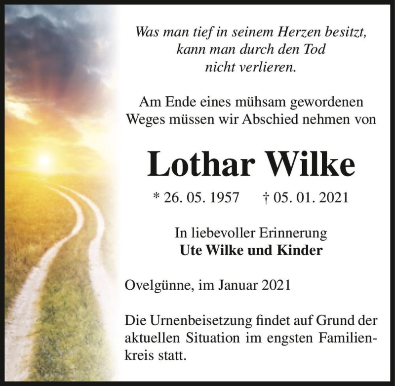  Traueranzeige für Lothar Wilke  vom 09.01.2021 aus Magdeburger Volksstimme