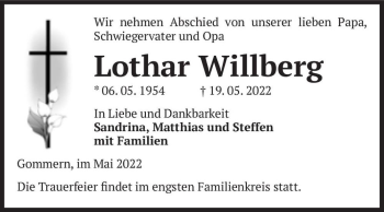 Traueranzeige von Lothar Willberg  von Magdeburger Volksstimme