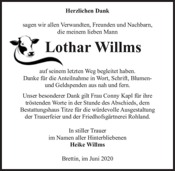 Traueranzeige von Lothar Willms  von Magdeburger Volksstimme