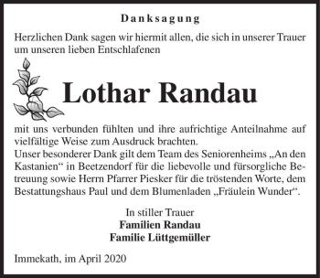 Traueranzeige von Lother Randau  von Magdeburger Volksstimme