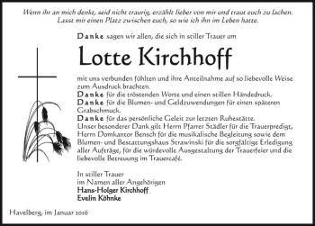 Traueranzeige von Lotte Kirchhoff  von Magdeburger Volksstimme