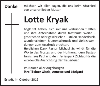 Traueranzeige von Lotte Kryak  von Magdeburger Volksstimme