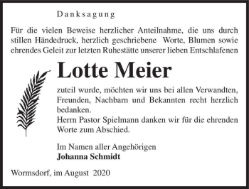Traueranzeige von Lotte Meier  von Magdeburger Volksstimme