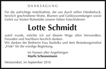 Traueranzeige von Lotte Schmidt  von Magdeburger Volksstimme