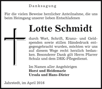 Traueranzeige von Lotte Schmidt  von Magdeburger Volksstimme