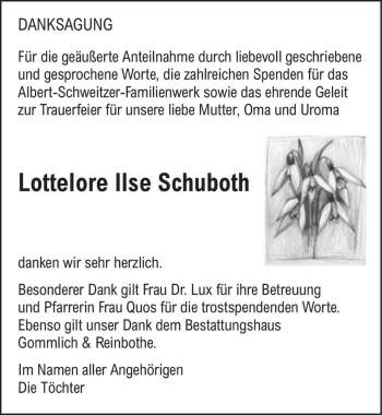 Traueranzeige von Lottelore Ilse Schuboth  von Magdeburger Volksstimme