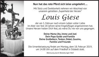 Traueranzeige von Louis Giese  von Magdeburger Volksstimme