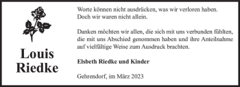 Traueranzeige von Louis Riedke  von Magdeburger Volksstimme