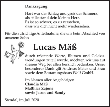 Traueranzeige von Lucas Mäß  von Magdeburger Volksstimme