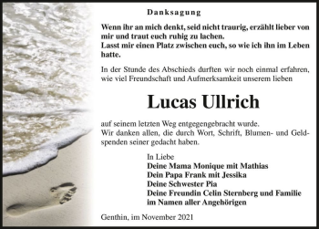 Traueranzeige von Lucas Ullrich  von Magdeburger Volksstimme