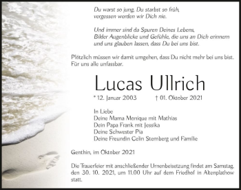 Traueranzeige von Lucas Ullrich  von Magdeburger Volksstimme
