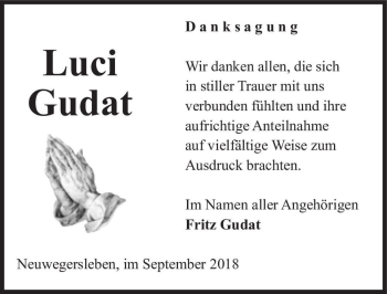 Traueranzeige von Luci Gudat  von Magdeburger Volksstimme