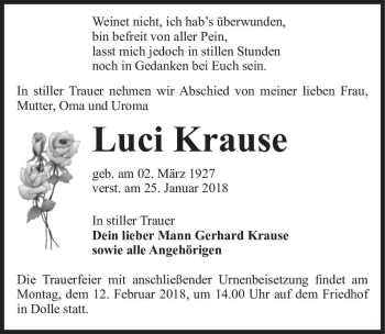 Traueranzeige von Luci Krause  von Magdeburger Volksstimme