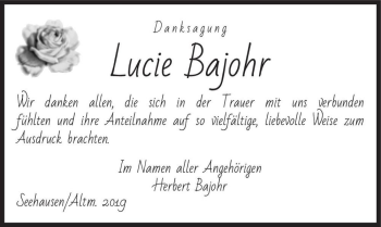 Traueranzeige von Lucie Bajohr  von Magdeburger Volksstimme