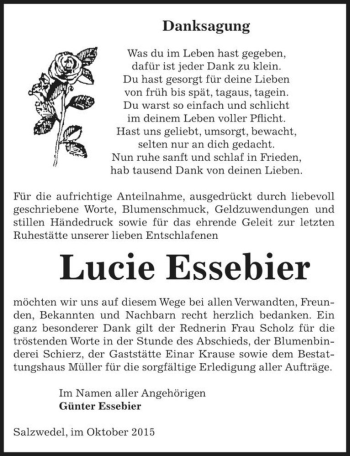 Traueranzeige von Lucie Essebier  von Magdeburger Volksstimme