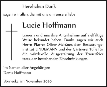 Traueranzeige von Lucie Hoffmann  von Magdeburger Volksstimme