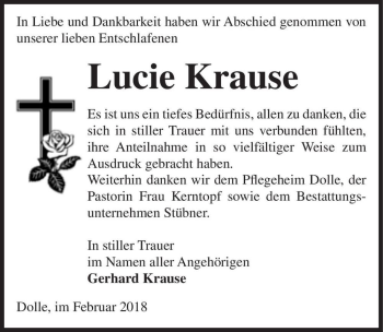 Traueranzeige von Lucie Krause  von Magdeburger Volksstimme
