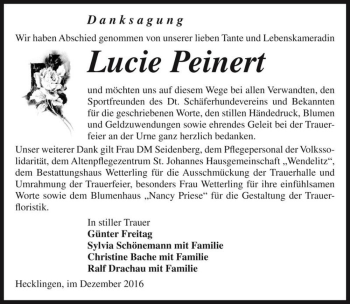 Traueranzeige von Lucie Peinert  von Magdeburger Volksstimme