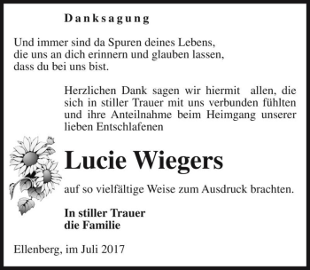 Traueranzeige von Lucie Wiegers  von Magdeburger Volksstimme