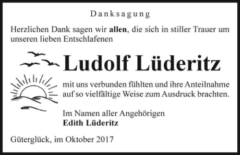 Traueranzeige von Ludolf Lüderitz  von Magdeburger Volksstimme