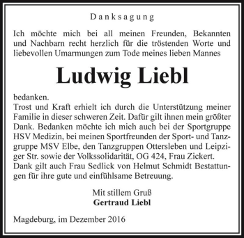 Traueranzeige von Ludwig Liebl  von Magdeburger Volksstimme