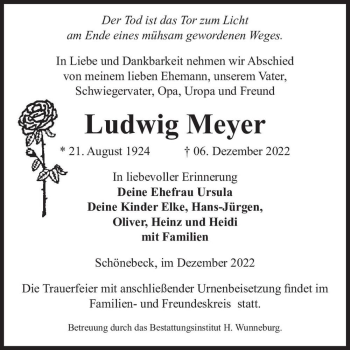 Traueranzeige von Ludwig Meyer  von Magdeburger Volksstimme