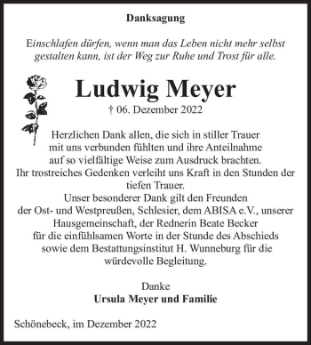 Traueranzeige von Ludwig Meyer  von Magdeburger Volksstimme