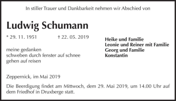 Traueranzeige von Ludwig Schumann  von Magdeburger Volksstimme
