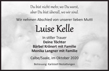 Traueranzeige von Luise Kelle  von Magdeburger Volksstimme
