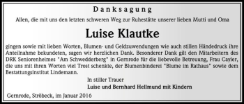 Traueranzeige von Luise Klautke  von Magdeburger Volksstimme