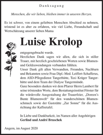 Traueranzeige von Luise Krolop  von Magdeburger Volksstimme