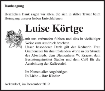 Traueranzeige von Luise Körtge  von Magdeburger Volksstimme