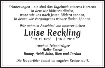 Traueranzeige von Luise Reckling  von Magdeburger Volksstimme