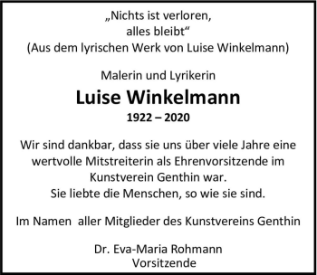 Traueranzeige von Luise Winkelmann  von Magdeburger Volksstimme
