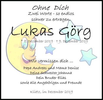 Traueranzeige von Lukas Görg  von Magdeburger Volksstimme