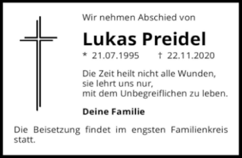 Traueranzeige von Lukas Preidel  von Magdeburger Volksstimme