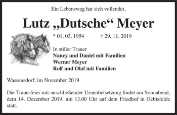 Traueranzeige von Lutz ,,Dutsche