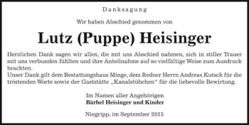Traueranzeige von Lutz (Puppe) Heisinger  von Magdeburger Volksstimme
