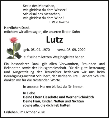 Traueranzeige von Lutz  von Magdeburger Volksstimme