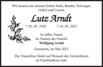 Traueranzeige von Lutz Arndt  von Magdeburger Volksstimme