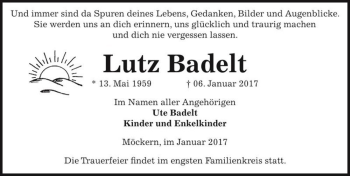 Traueranzeige von Lutz Badelt  von Magdeburger Volksstimme