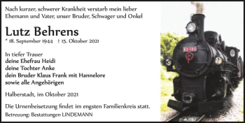 Traueranzeige von Lutz Behrens  von Magdeburger Volksstimme
