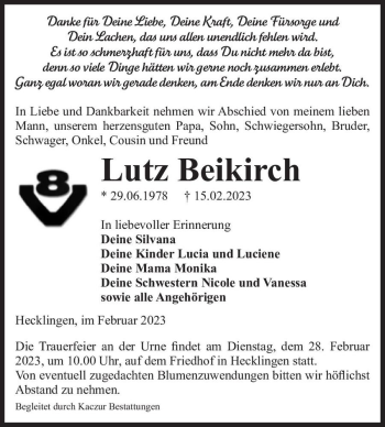 Traueranzeige von Lutz Beikirch  von Magdeburger Volksstimme