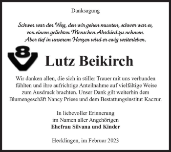 Traueranzeige von Lutz Beikirch  von Magdeburger Volksstimme