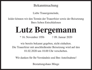 Traueranzeige von Lutz Bergemann  von Magdeburger Volksstimme